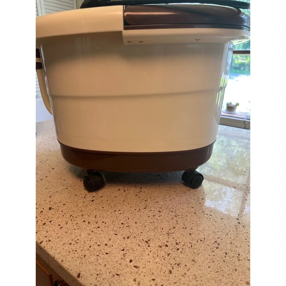 Electric Foot Spa Massager with Heat Bubbles and Motorized Massage Rollers Brown